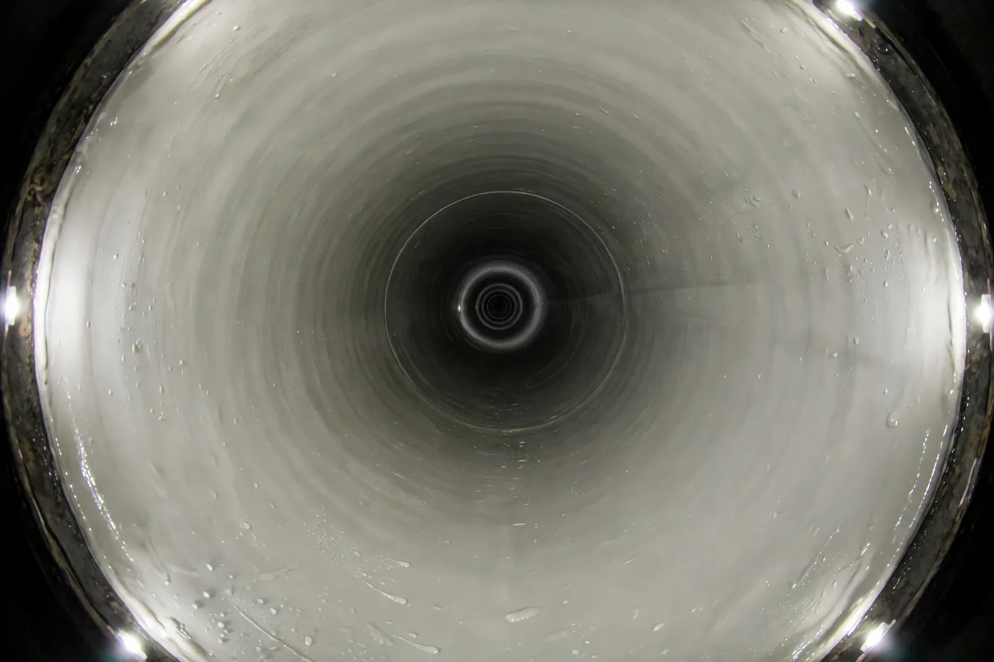 Smooth jointless newly lined sewer pipe interior after trenchless repair