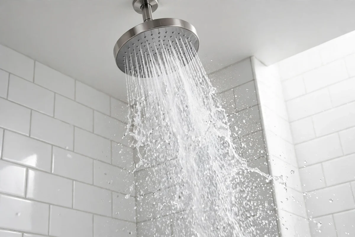 New modern showerhead with strong clean water spray after repair